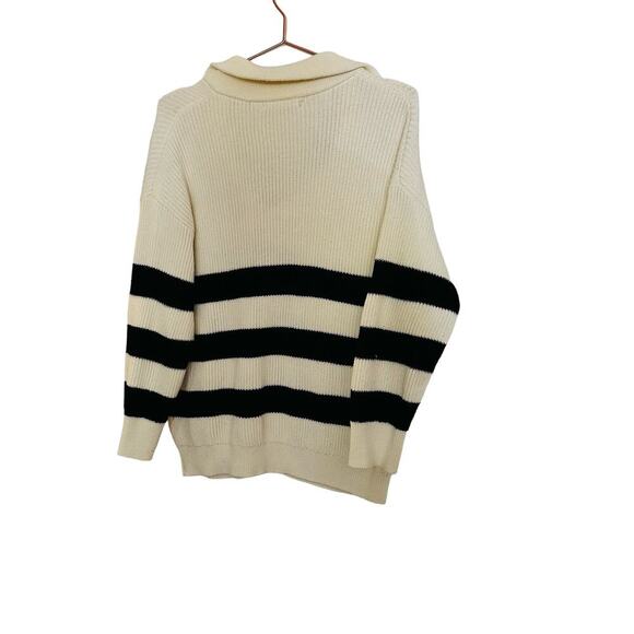 SOON Maternity Jenni Black White Striped Collared V-Neckline Sweater Size Medium - Picture 4 of 8